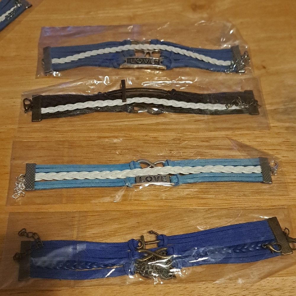 Braided 'LOVE' Multi-Blue Charm Bracelets Set Of 4